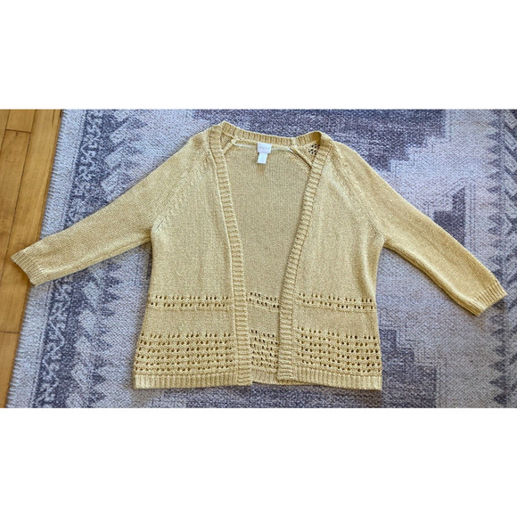 Chico's Sweaters - Womens‎ Chico's Sz 1 Yellow Cardigan Top Knitted Long Sleeve Open